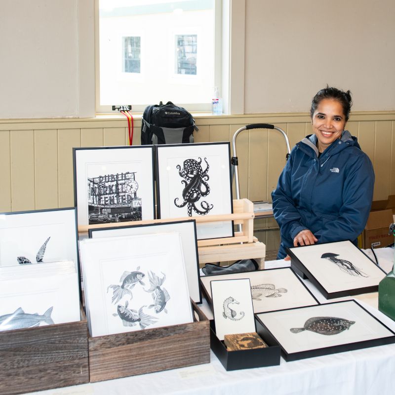 block ink prints from dot & dimension a craftsperson in pike place market