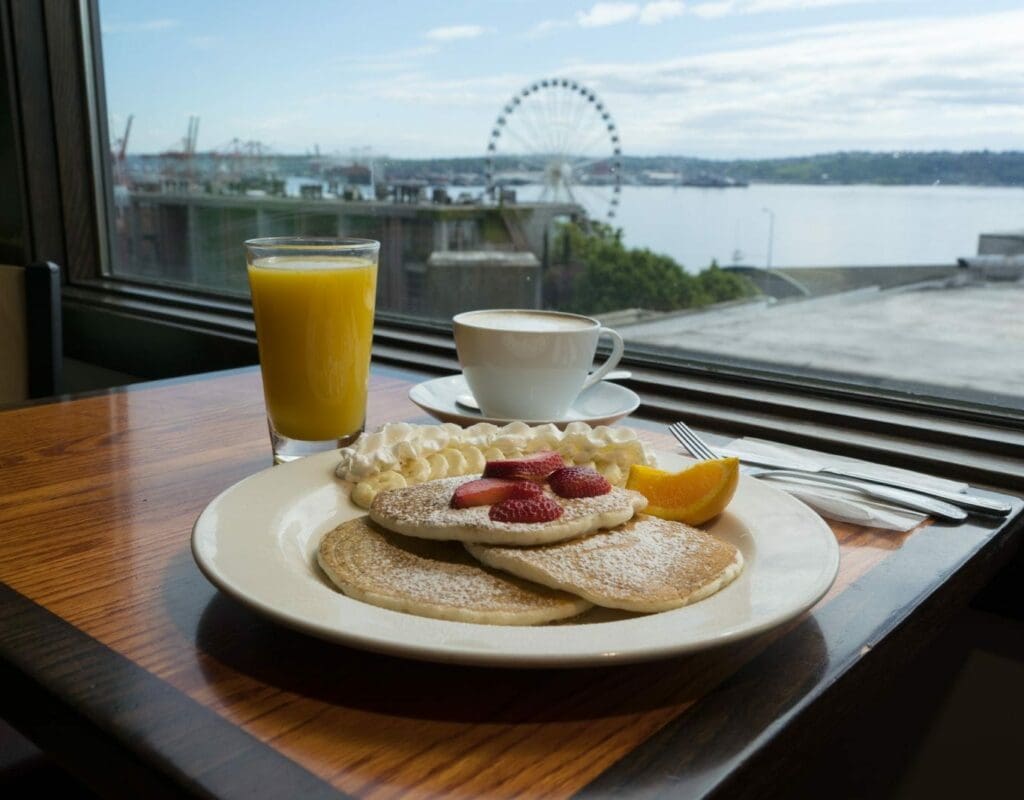 pancakes and view out the window